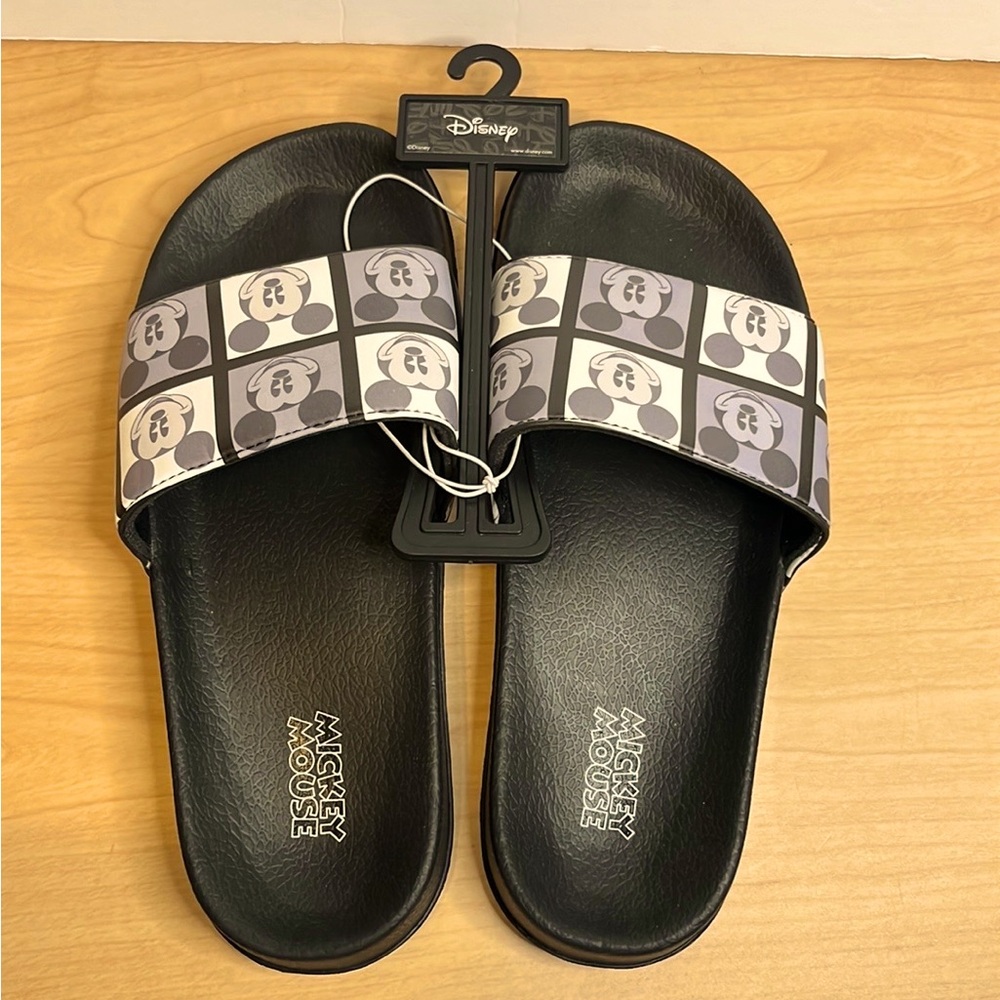 Mens Official Disney Mickey Mouse Black Slip-On Slides Shoes Sandals Size 8
